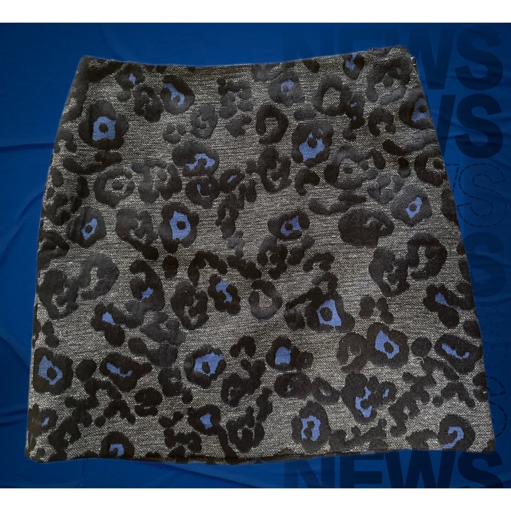 Ann Taylor Petite Skirt Leopard Print Jacquard Mini‎  Grey Black Blue 4P 288719